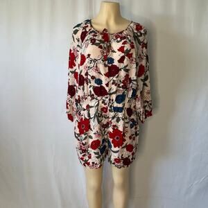 LOFT Floral Romper Womens Small Boho Cottagecore Lightweight Tie Neck